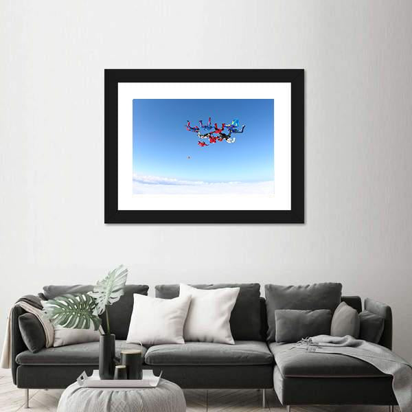 View Of Skydivers Under Blue Sky Canvas Wall Art-3 Horizontal-Gallery Wrap-25" x 16"-Tiaracle