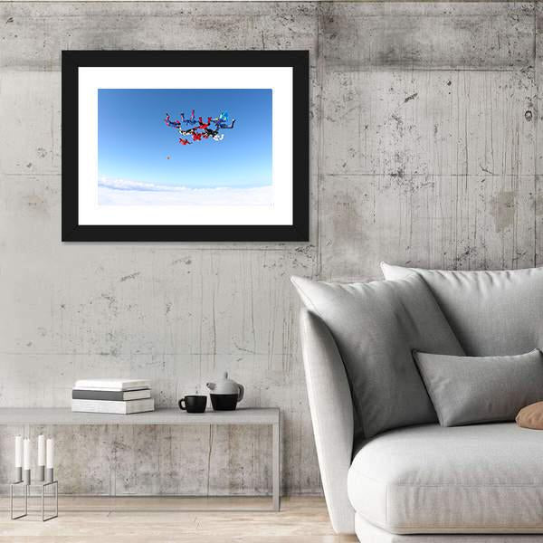 View Of Skydivers Under Blue Sky Canvas Wall Art-3 Horizontal-Gallery Wrap-25" x 16"-Tiaracle