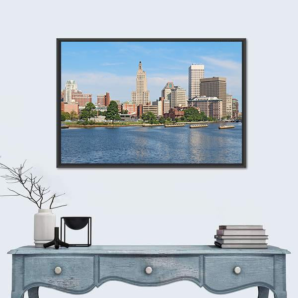 View Of Skyline Of Providence Canvas Wall Art-1 Piece-Floating Frame-24" x 16"-Tiaracle