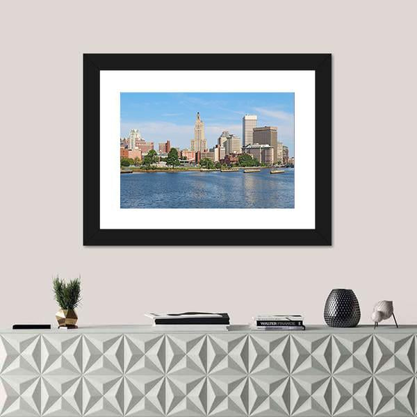 View Of Skyline Of Providence Canvas Wall Art-1 Piece-Framed Print-20" x 16"-Tiaracle