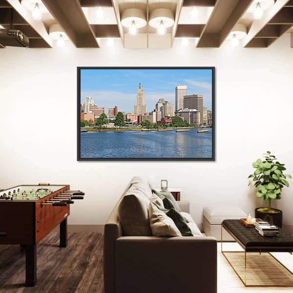 View Of Skyline Of Providence Canvas Wall Art-5 Horizontal-Gallery Wrap-22" x 12"-Tiaracle