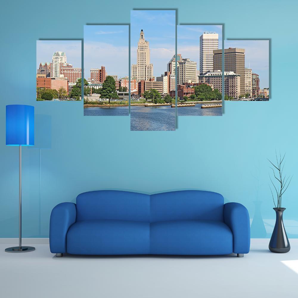 View Of Skyline Of Providence Canvas Wall Art-5 Star-Gallery Wrap-62" x 32"-Tiaracle