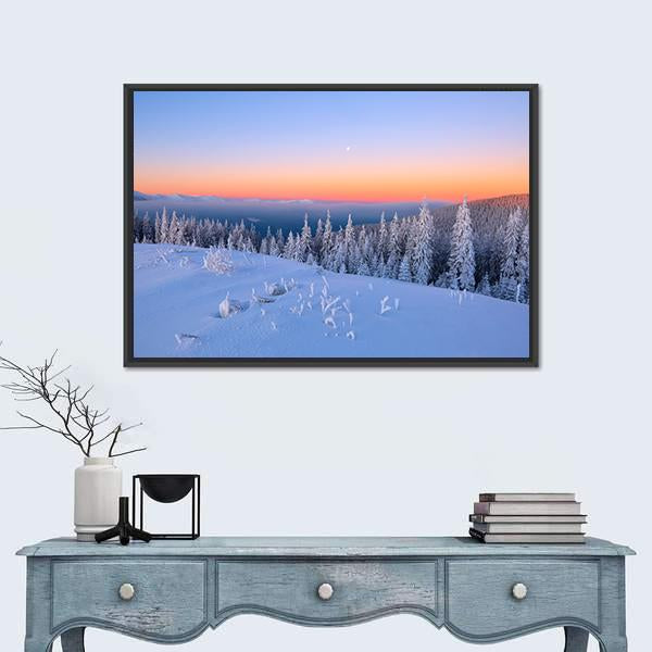 View Of Snow Covered Trees Canvas Wall Art-1 Piece-Floating Frame-24" x 16"-Tiaracle