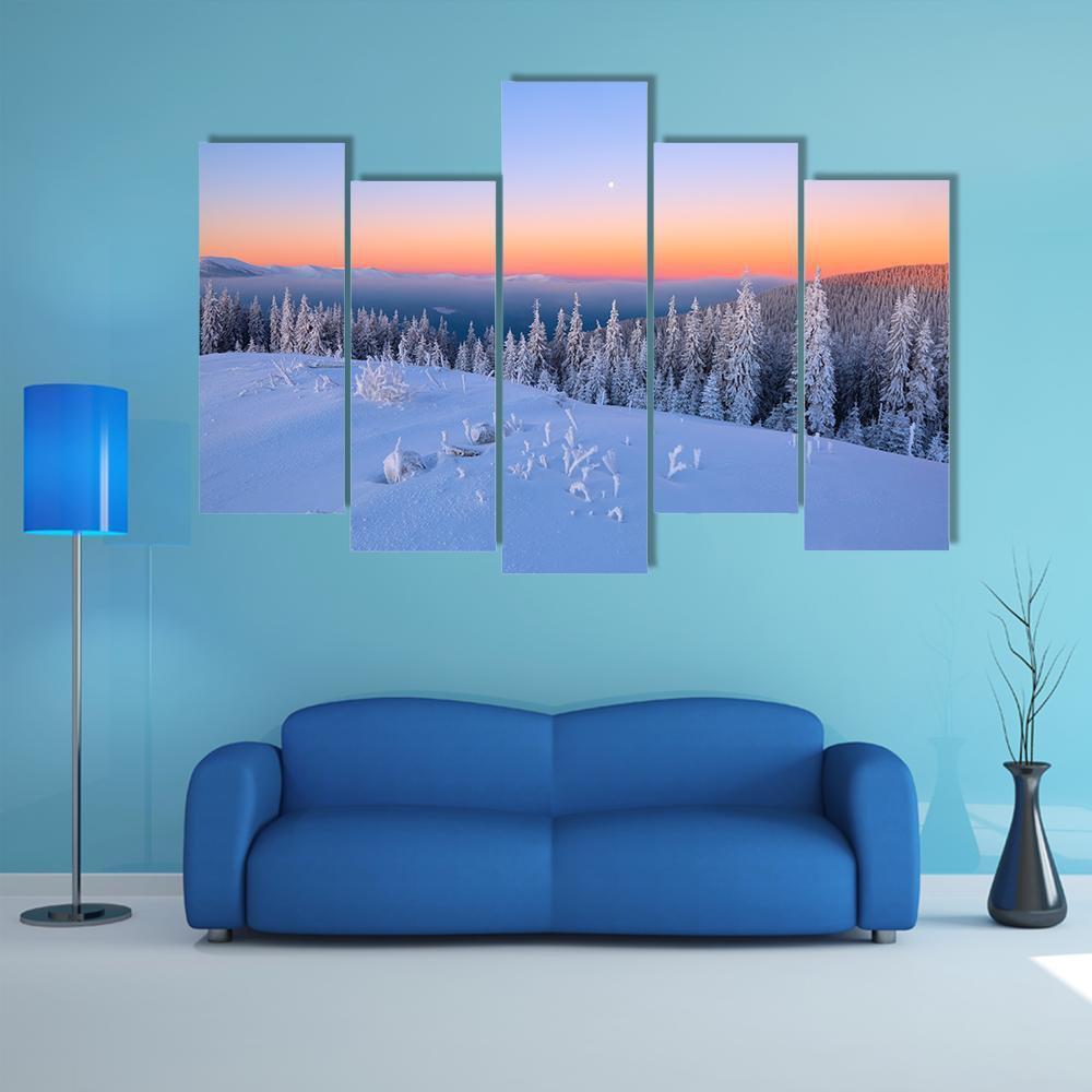 View Of Snow Covered Trees Canvas Wall Art-5 Pop-Gallery Wrap-47" x 32"-Tiaracle