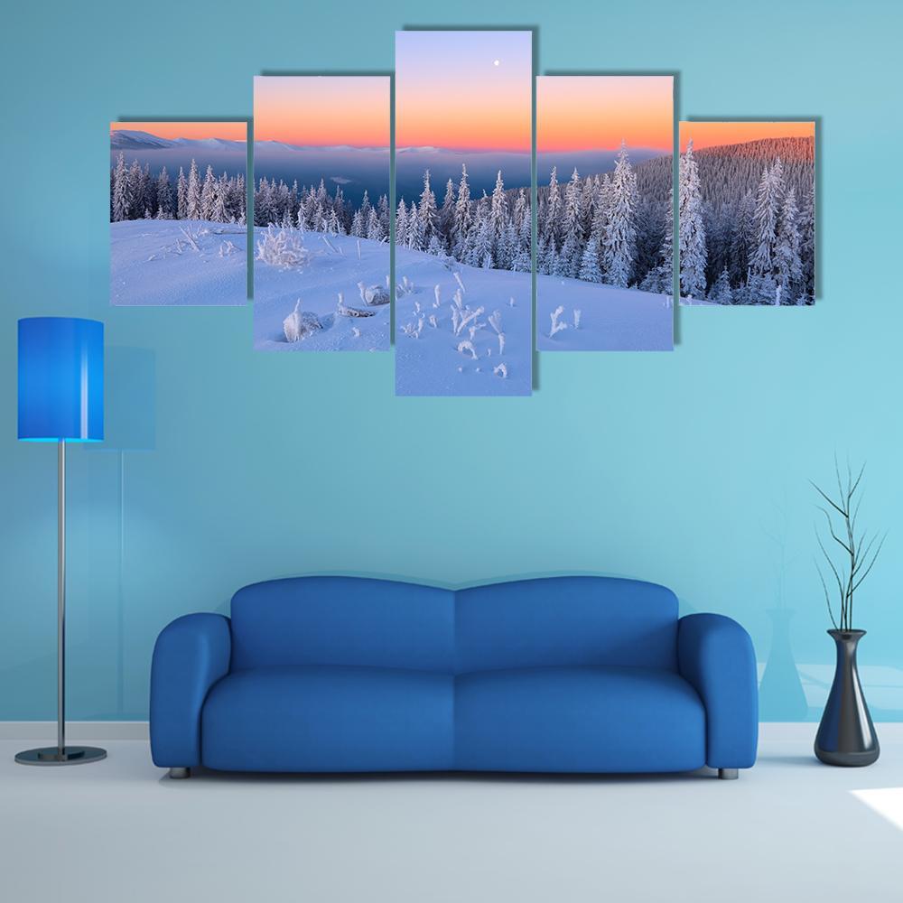 View Of Snow Covered Trees Canvas Wall Art-5 Star-Gallery Wrap-62" x 32"-Tiaracle