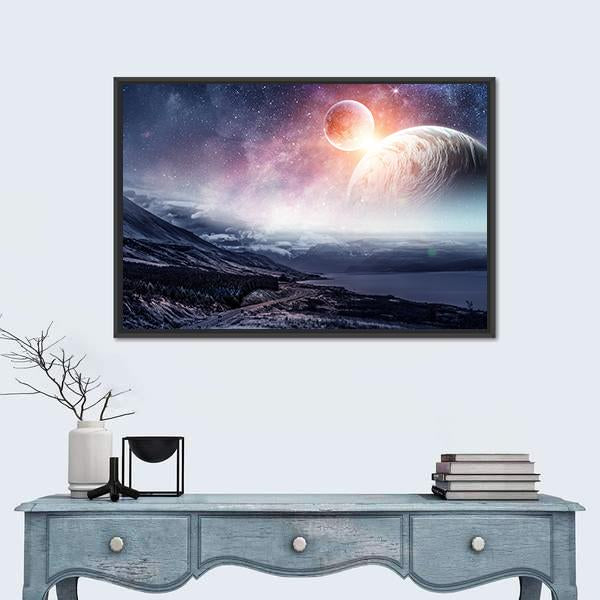 View Of Space Planets Canvas Wall Art-1 Piece-Floating Frame-24" x 16"-Tiaracle