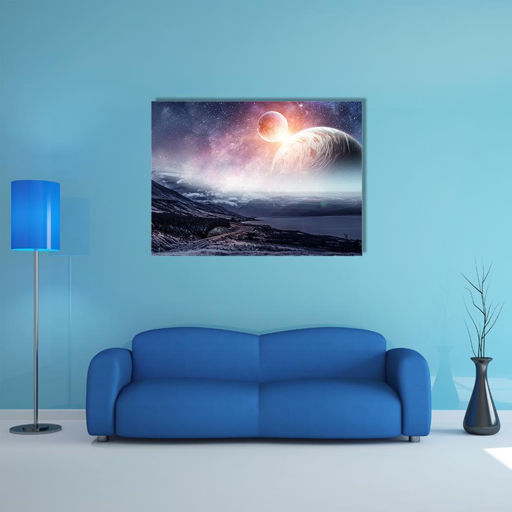 View Of Space Planets Canvas Wall Art-4 Horizontal-Gallery Wrap-34" x 24"-Tiaracle