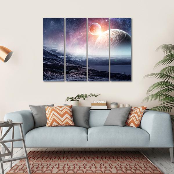 View Of Space Planets Canvas Wall Art-4 Horizontal-Gallery Wrap-34" x 24"-Tiaracle