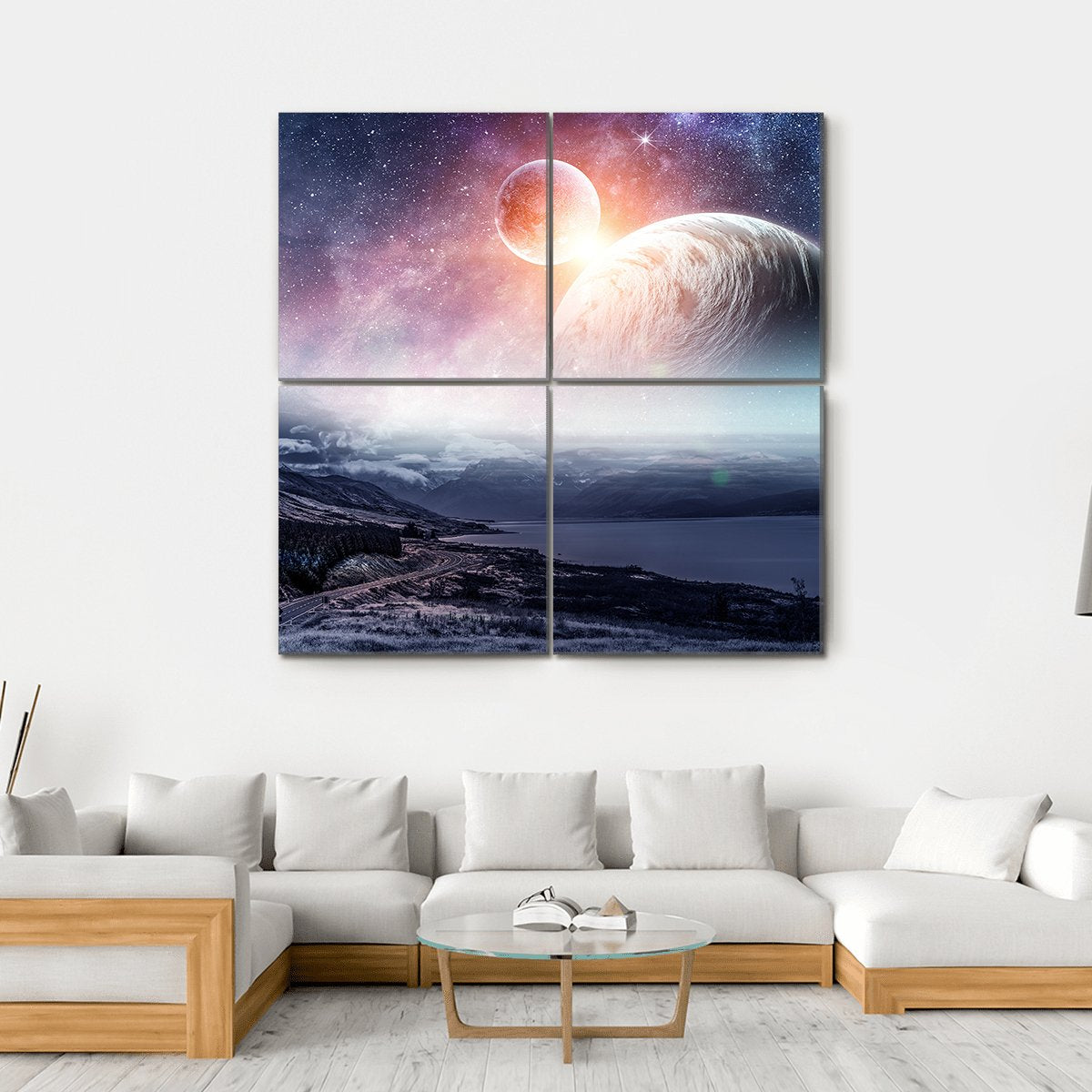 View Of Space Planets Canvas Wall Art-4 Square-Gallery Wrap-17" x 17"-Tiaracle