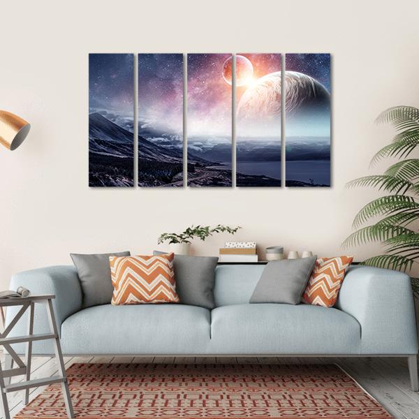 View Of Space Planets Canvas Wall Art-5 Horizontal-Gallery Wrap-22" x 12"-Tiaracle