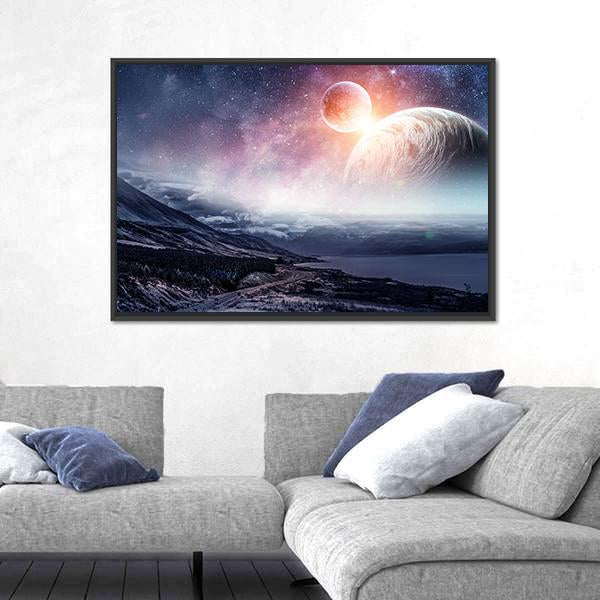 View Of Space Planets Canvas Wall Art-5 Horizontal-Gallery Wrap-22" x 12"-Tiaracle