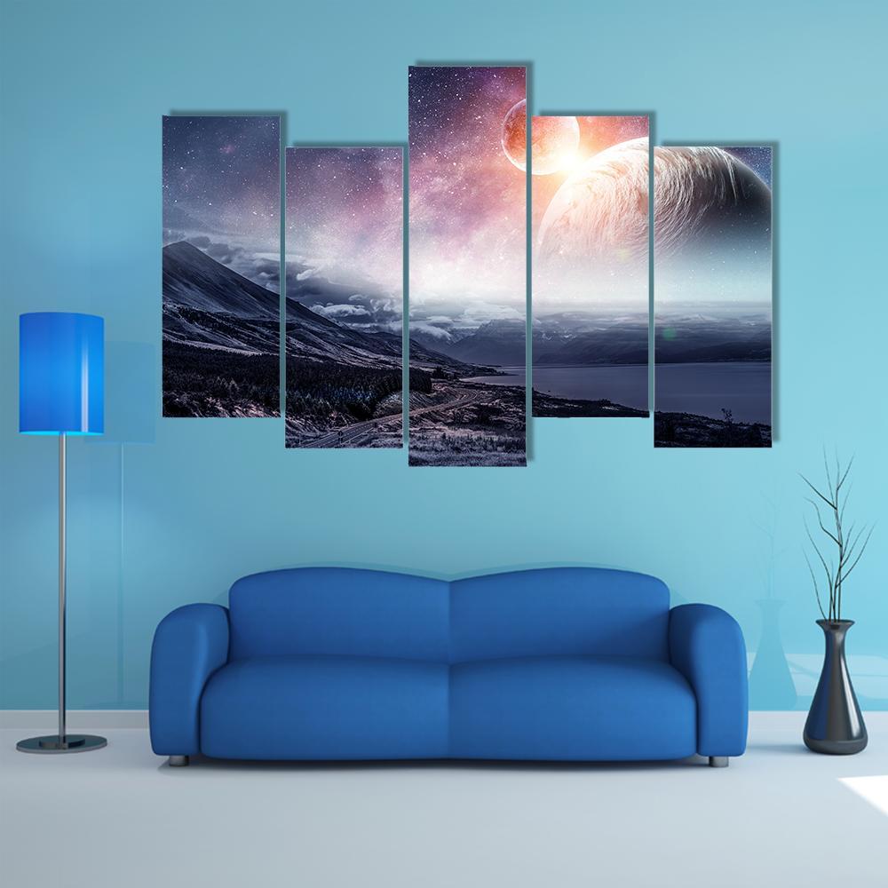 View Of Space Planets Canvas Wall Art-5 Pop-Gallery Wrap-47" x 32"-Tiaracle