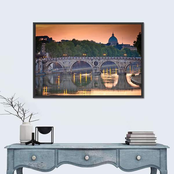 View Of St Peter's Basilica Canvas Wall Art-1 Piece-Floating Frame-24" x 16"-Tiaracle