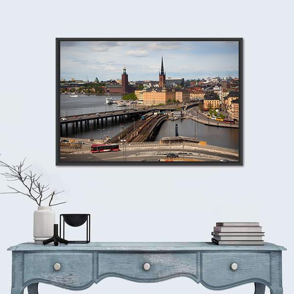 View Of Stockholm Canvas Wall Art-1 Piece-Floating Frame-24" x 16"-Tiaracle