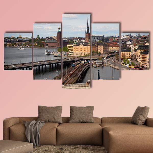 View Of Stockholm Canvas Wall Art-5 Star-Gallery Wrap-62" x 32"-Tiaracle