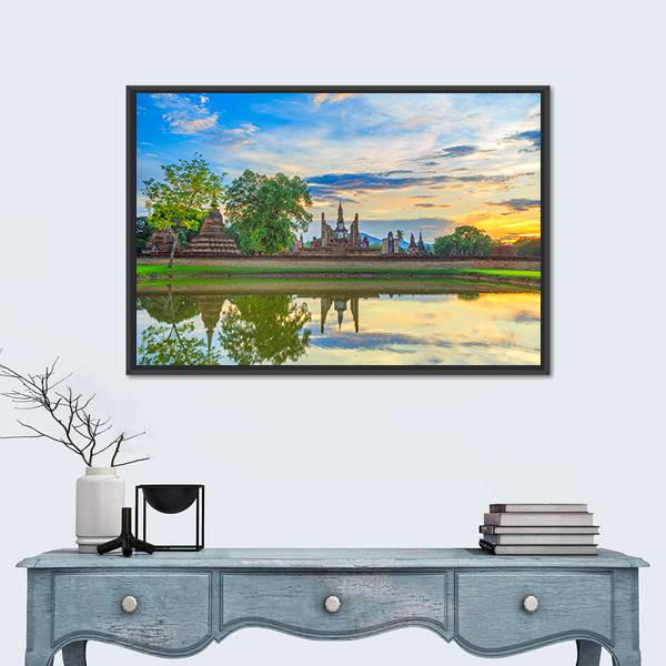 View Of Sukhothai Historical Park Canvas Wall Art-1 Piece-Floating Frame-24" x 16"-Tiaracle