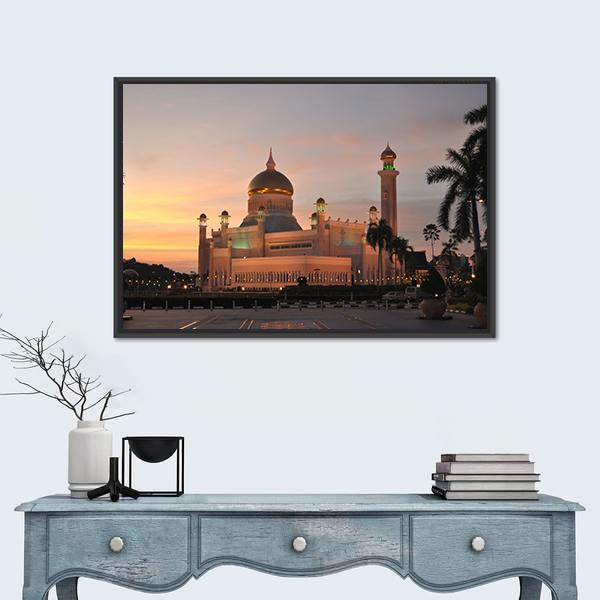 View Of Sultan Omar Ali Saifuddin Mosque Canvas Wall Art-1 Piece-Floating Frame-24" x 16"-Tiaracle
