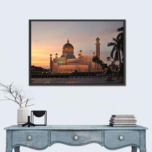 View Of Sultan Omar Ali Saifuddin Mosque Canvas Wall Art-1 Piece-Floating Frame-24" x 16"-Tiaracle