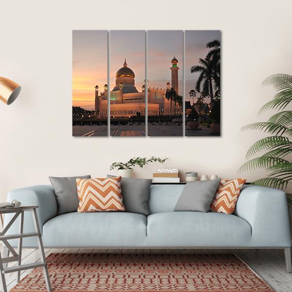 View Of Sultan Omar Ali Saifuddin Mosque Canvas Wall Art-4 Horizontal-Gallery Wrap-34" x 24"-Tiaracle