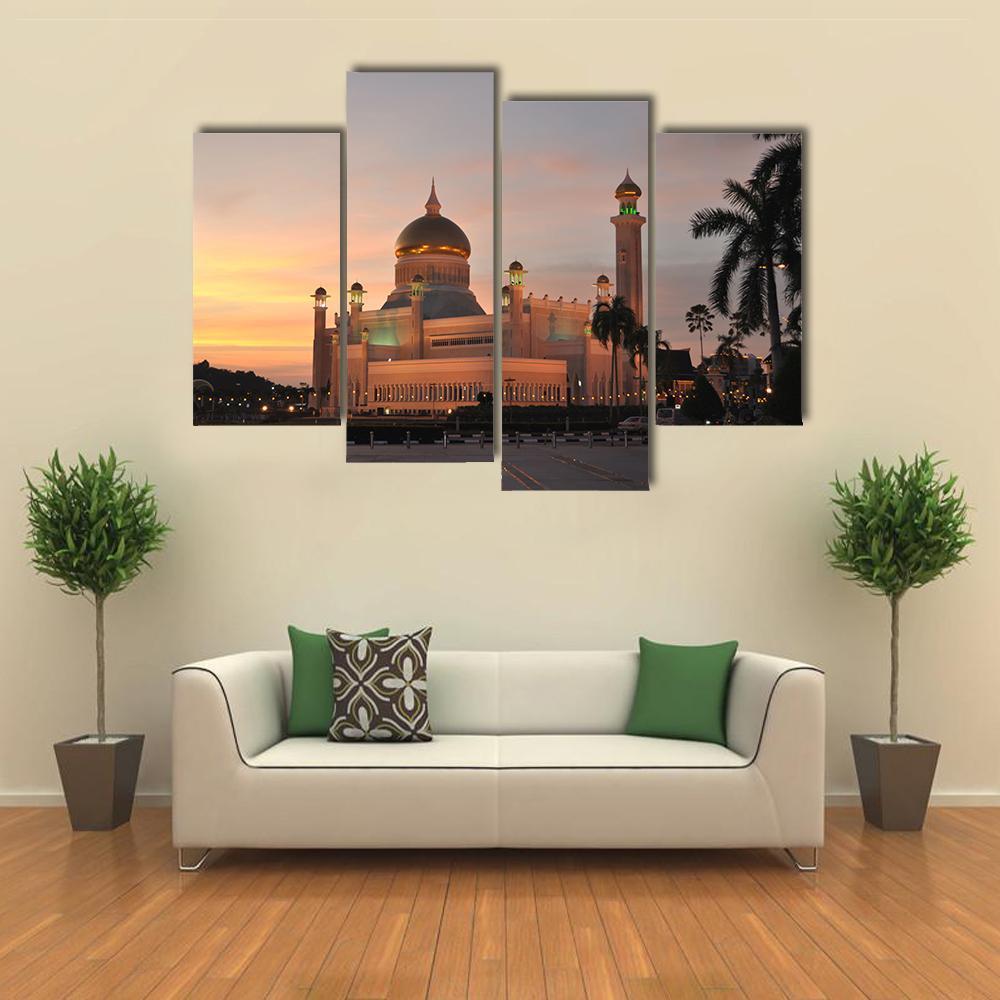 View Of Sultan Omar Ali Saifuddin Mosque Canvas Wall Art-4 Pop-Gallery Wrap-50" x 32"-Tiaracle