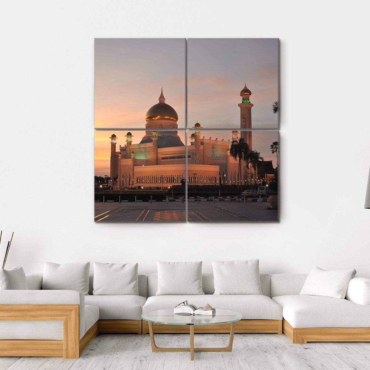 View Of Sultan Omar Ali Saifuddin Mosque Canvas Wall Art-4 Square-Gallery Wrap-17" x 17"-Tiaracle