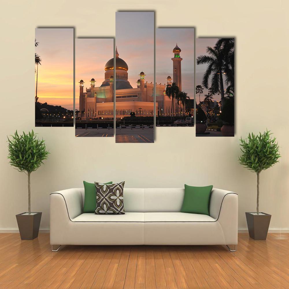 View Of Sultan Omar Ali Saifuddin Mosque Canvas Wall Art-5 Pop-Gallery Wrap-47" x 32"-Tiaracle