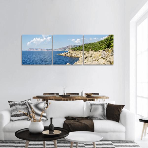 View Of Summer Beach Panoramic Canvas Wall Art-3 Piece-25" x 08"-Tiaracle