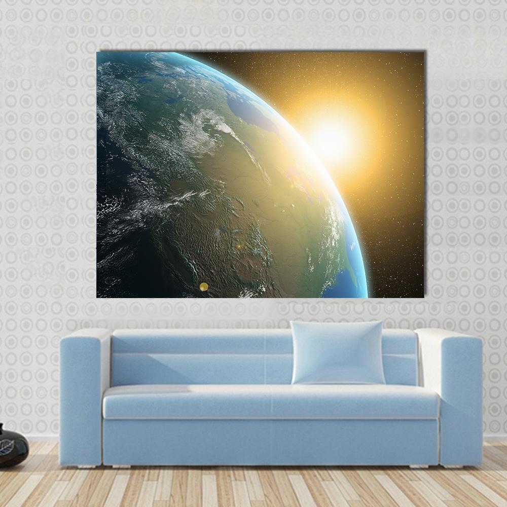 View Of Sunrise Over North America Canvas Wall Art-1 Piece-Gallery Wrap-48" x 32"-Tiaracle