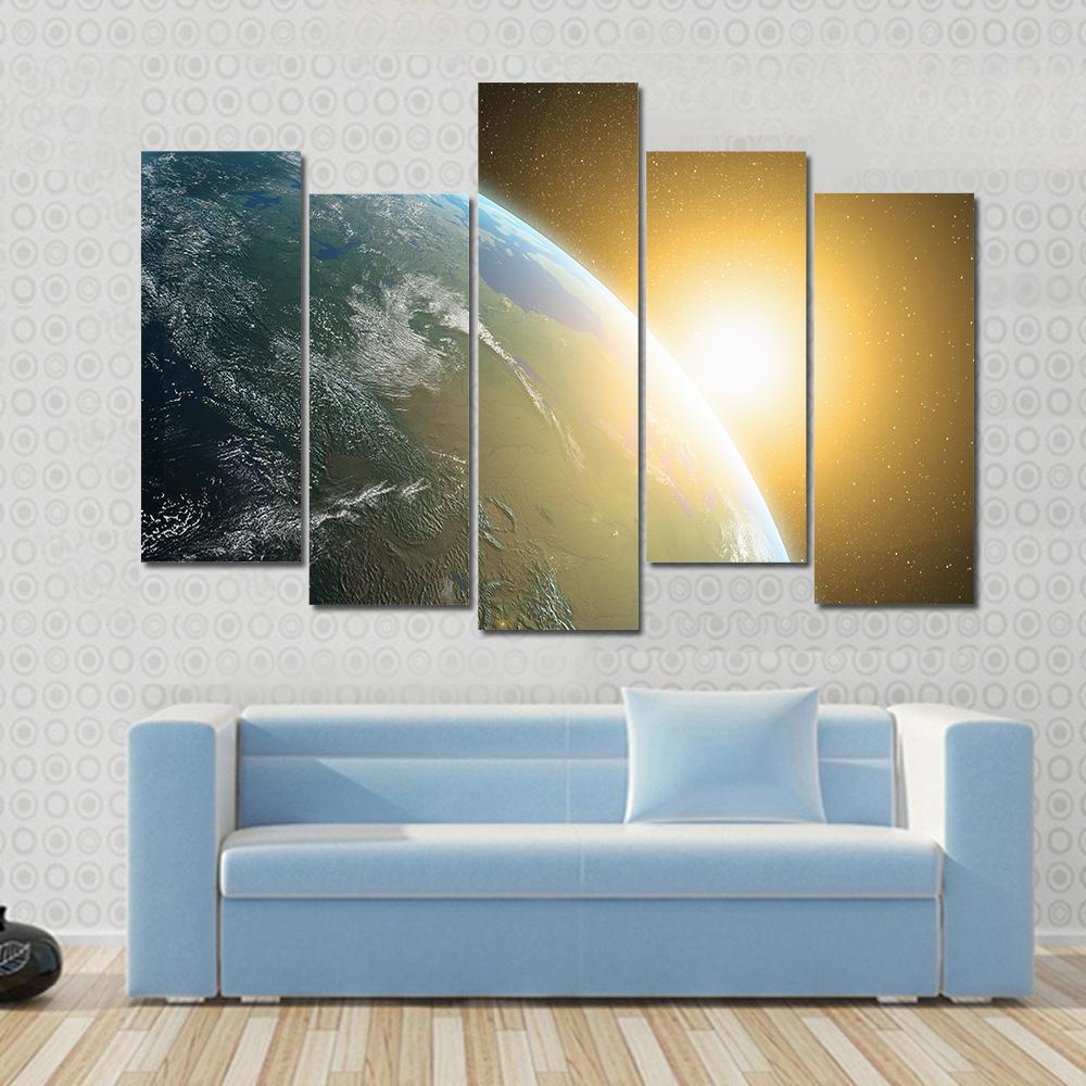 View Of Sunrise Over North America Canvas Wall Art-5 Pop-Gallery Wrap-47" x 32"-Tiaracle