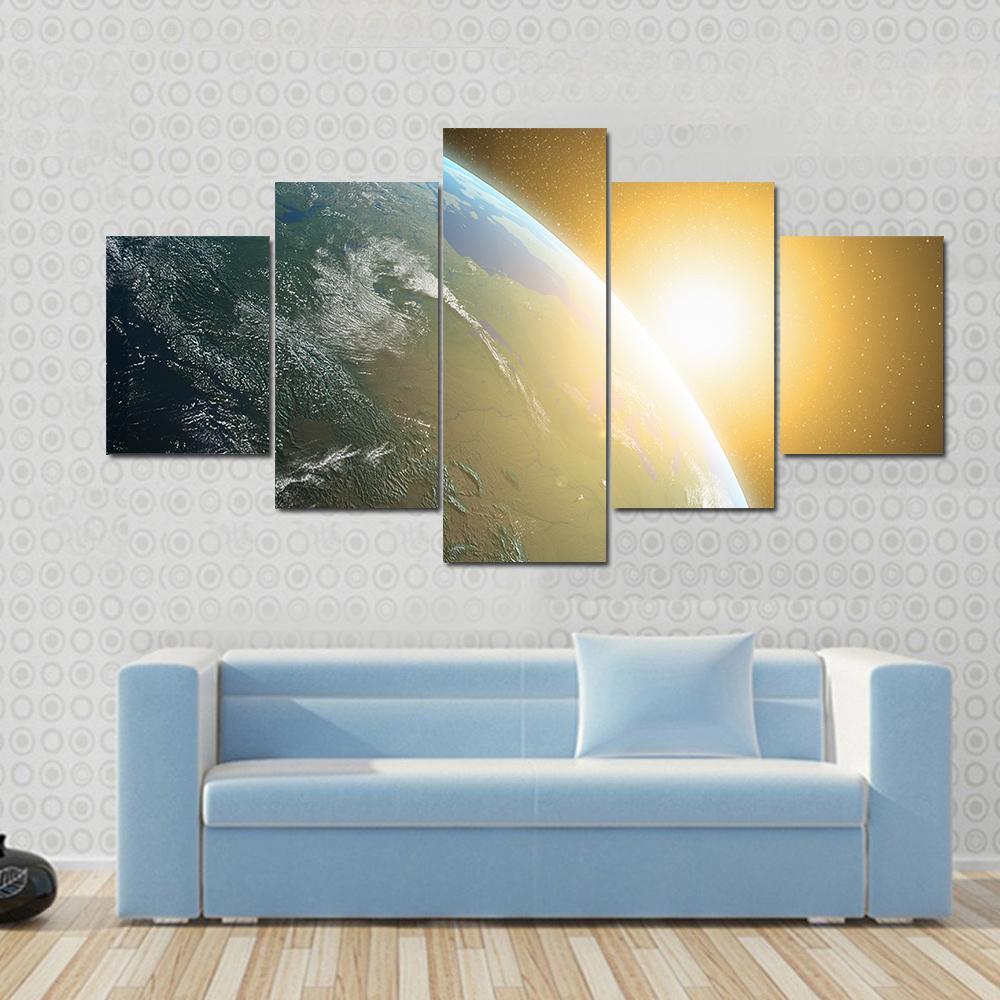 View Of Sunrise Over North America Canvas Wall Art-5 Star-Gallery Wrap-62" x 32"-Tiaracle