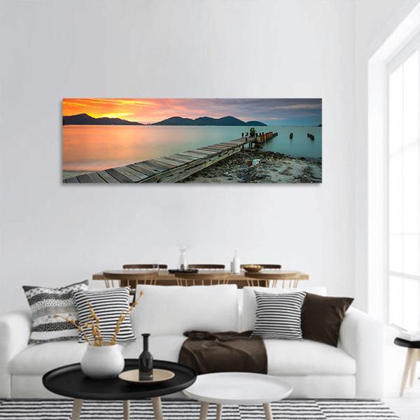 View Of Sunset At Lumut Lake In Malaysia Panoramic Canvas Wall Art-1 Piece-36" x 12"-Tiaracle