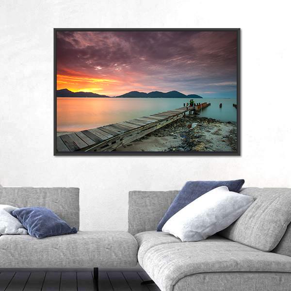 View Of Sunset At Lumut Lake In Malaysia Panoramic Canvas Wall Art-1 Piece-36" x 12"-Tiaracle