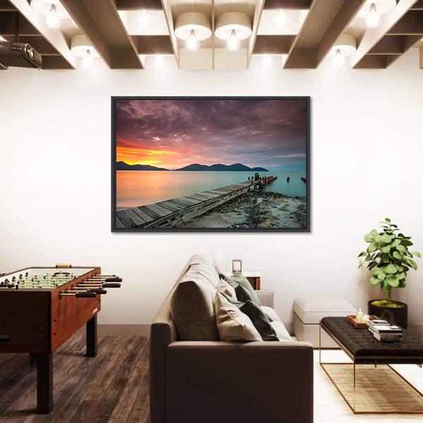 View Of Sunset At Lumut Lake In Malaysia Panoramic Canvas Wall Art-1 Piece-36" x 12"-Tiaracle