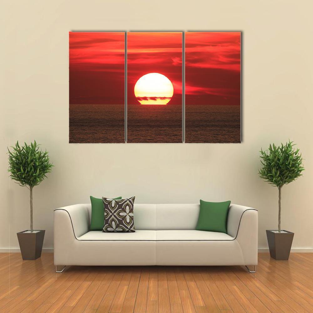 View Of Sunset On The Sea Canvas Wall Art-3 Horizontal-Gallery Wrap-37" x 24"-Tiaracle