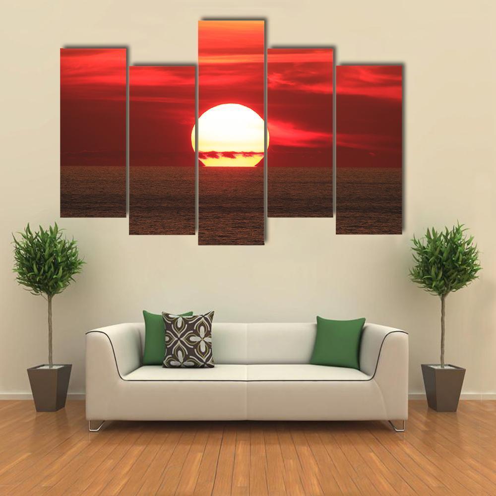 View Of Sunset On The Sea Canvas Wall Art-5 Pop-Gallery Wrap-47" x 32"-Tiaracle