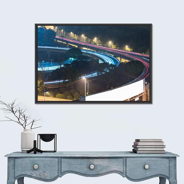 View Of Suzhou Overpass At Night In China Canvas Wall Art-1 Piece-Floating Frame-24" x 16"-Tiaracle