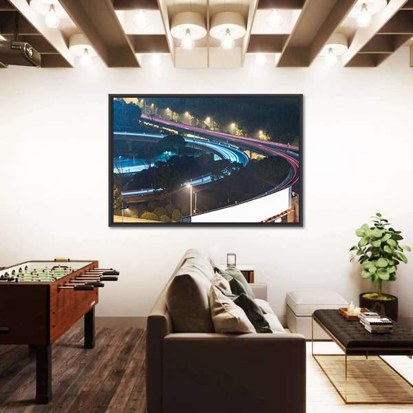 View Of Suzhou Overpass At Night In China Canvas Wall Art-3 Horizontal-Gallery Wrap-25" x 16"-Tiaracle