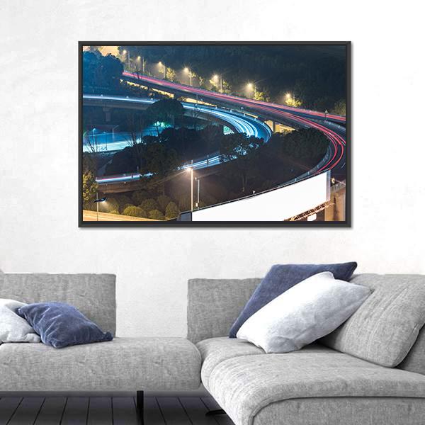 View Of Suzhou Overpass At Night In China Canvas Wall Art-3 Horizontal-Gallery Wrap-25" x 16"-Tiaracle