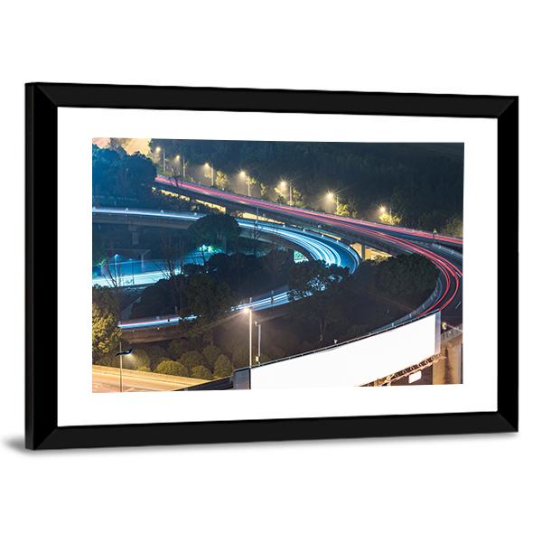 View Of Suzhou Overpass At Night In China Canvas Wall Art-3 Horizontal-Gallery Wrap-25" x 16"-Tiaracle