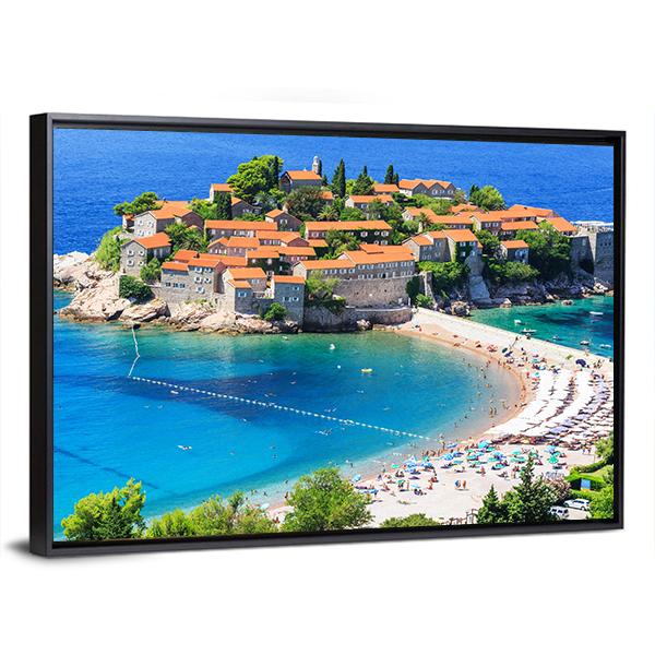 View Of Sveti Stefan Island Canvas Wall Art-3 Horizontal-Gallery Wrap-25" x 16"-Tiaracle