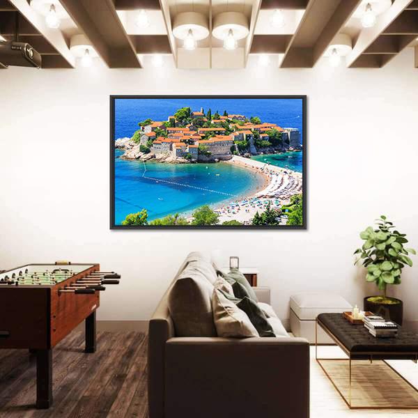 View Of Sveti Stefan Island Canvas Wall Art-5 Horizontal-Gallery Wrap-22" x 12"-Tiaracle