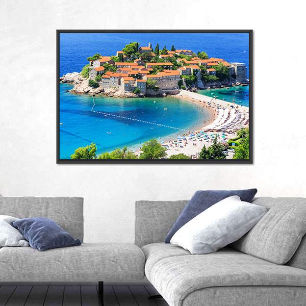 View Of Sveti Stefan Island Canvas Wall Art-3 Horizontal-Gallery Wrap-25" x 16"-Tiaracle