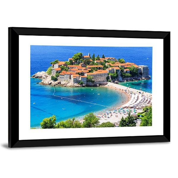 View Of Sveti Stefan Island Canvas Wall Art-3 Horizontal-Gallery Wrap-25" x 16"-Tiaracle