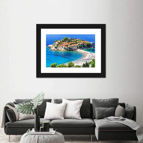 View Of Sveti Stefan Island Canvas Wall Art-5 Horizontal-Gallery Wrap-22" x 12"-Tiaracle