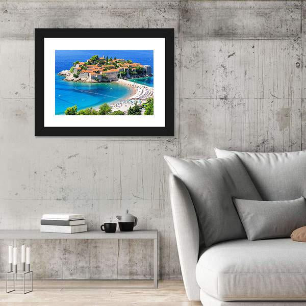 View Of Sveti Stefan Island Canvas Wall Art-3 Horizontal-Gallery Wrap-25" x 16"-Tiaracle