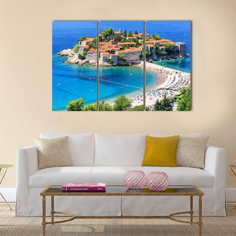 View Of Sveti Stefan Island Canvas Wall Art-3 Horizontal-Gallery Wrap-37" x 24"-Tiaracle