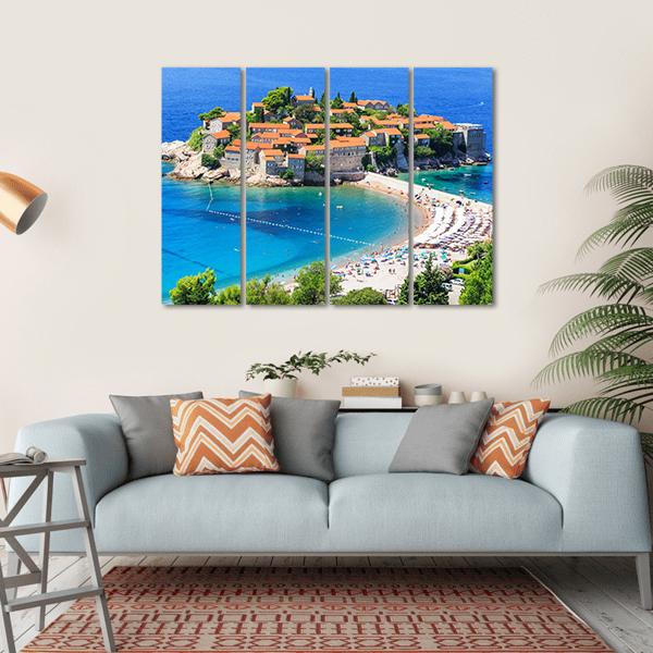 View Of Sveti Stefan Island Canvas Wall Art-4 Horizontal-Gallery Wrap-34" x 24"-Tiaracle