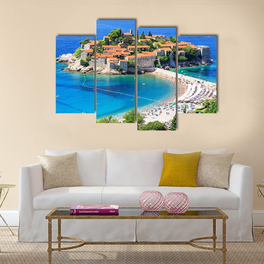 View Of Sveti Stefan Island Canvas Wall Art-4 Pop-Gallery Wrap-50" x 32"-Tiaracle