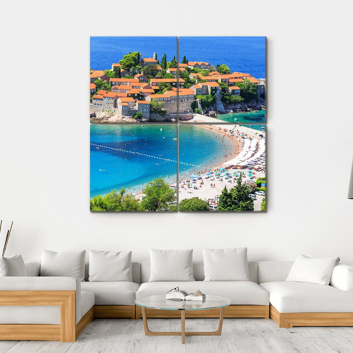 View Of Sveti Stefan Island Canvas Wall Art-4 Square-Gallery Wrap-17" x 17"-Tiaracle