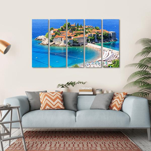 View Of Sveti Stefan Island Canvas Wall Art-5 Horizontal-Gallery Wrap-22" x 12"-Tiaracle